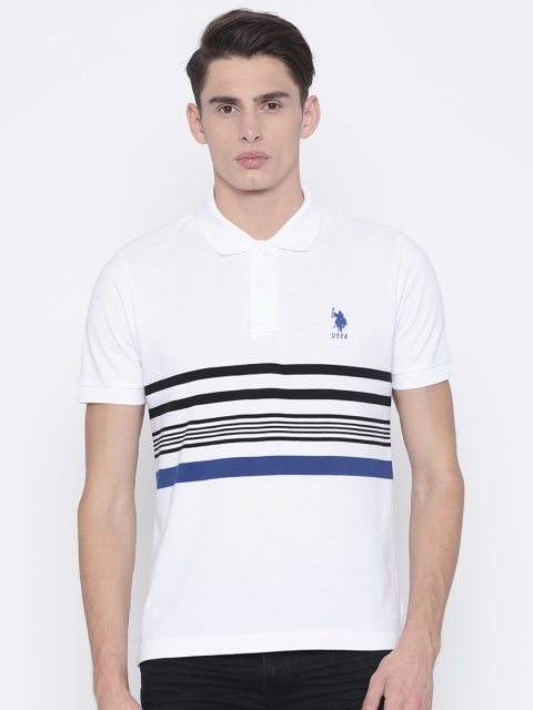 

U.S. Polo Assn. Men White Striped Polo Collar T-shirt