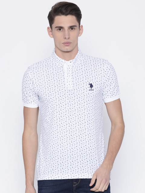 

U.S. Polo Assn. Men White Printed Polo Collar T-shirt