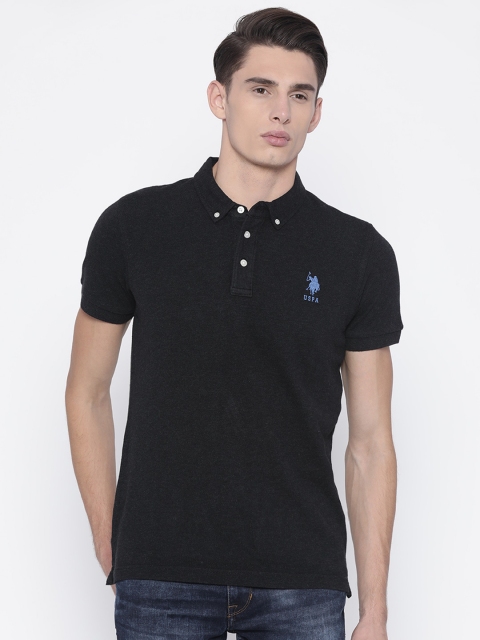 

U.S. Polo Assn. Men Charcoal Grey Solid Polo Collar T-shirt