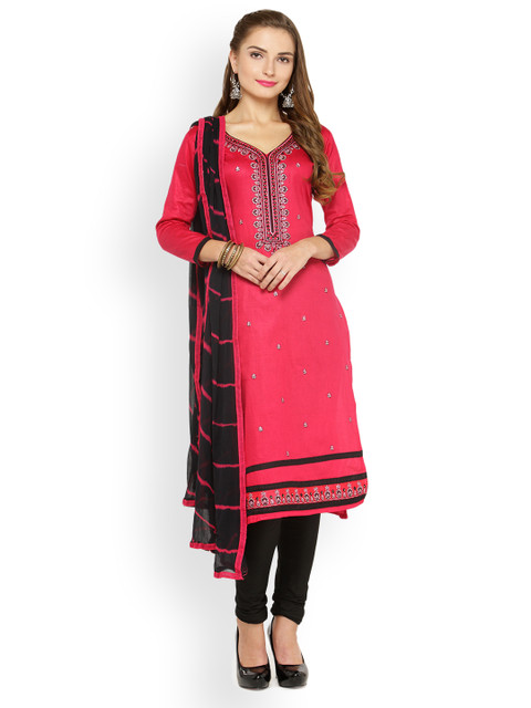

Kvsfab Coral & Black Satin Unstitched Dress Material