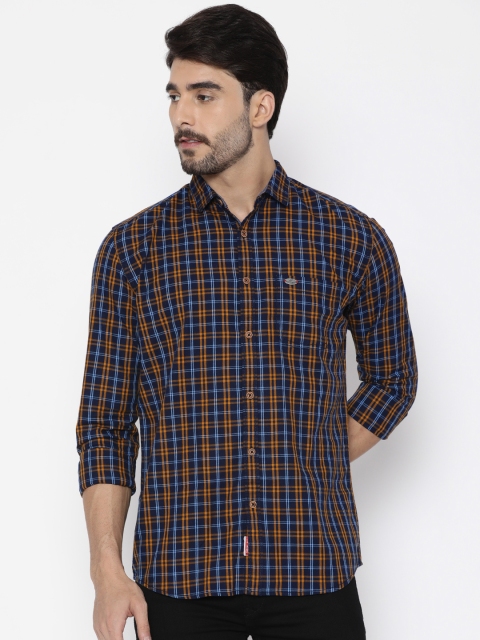 

Nature Casuals Men Navy Blue & Mustard Casual Fit Checked Casual Shirt