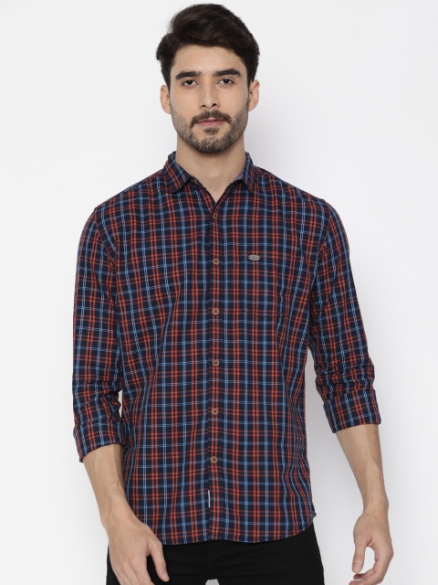 

Nature Casuals Men Navy Blue & Orange Casual Fit Checked Casual Shirt