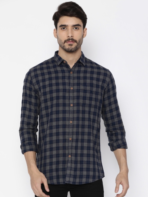 

Nature Casuals Men Navy Blue & Grey Slim Fit Checked Casual Shirt