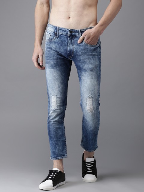 

Moda Rapido Men Blue Slim Fit Cropped Mid-Rise Low Distressed Stretchable Jeans
