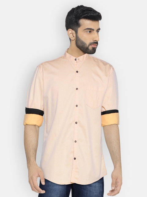 

British Club Men Peach-Coloured Slim Fit Solid Casual Shirt