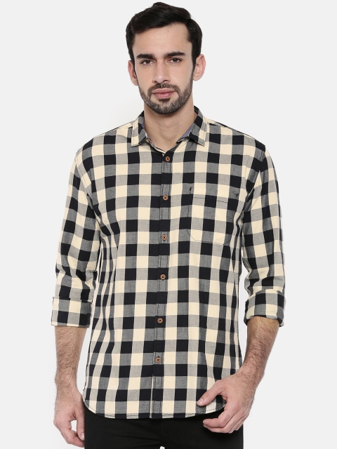 

British Club Men Black & Cream-Coloured Slim Fit Checked Casual Shirt