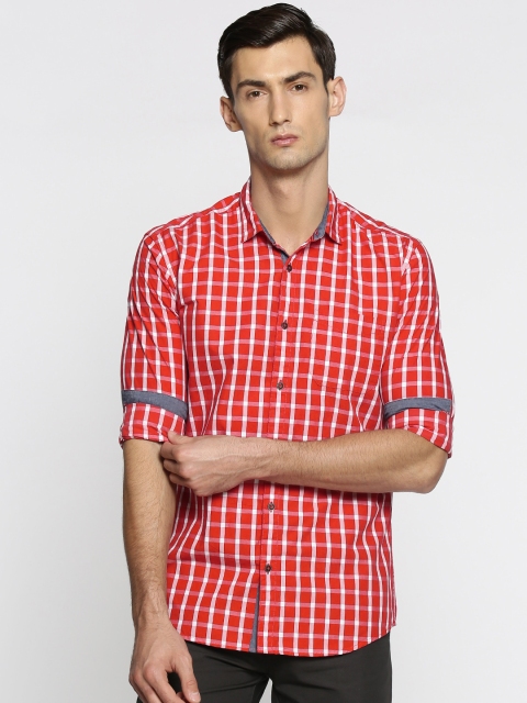 

British Club Men Red & White Slim Fit Checked Casual Shirt