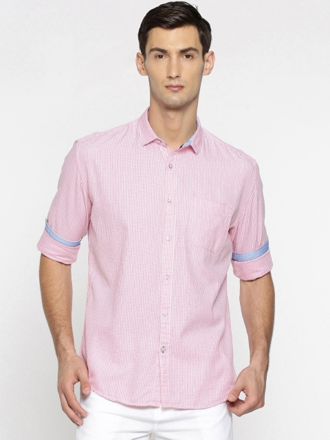 

British Club Men Pink & White Slim Fit Checked Casual Shirt