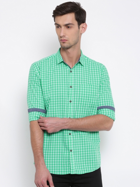 

British Club Men Green & White Slim Fit Checked Casual Shirt