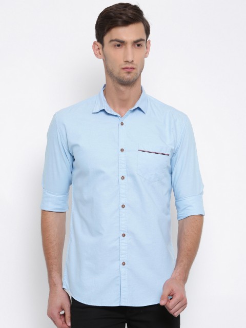 

British Club Men Blue Slim Fit Solid Casual Shirt