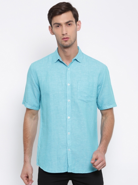 

British Club Men Teal Slim Fit Self Design Casual Shirt