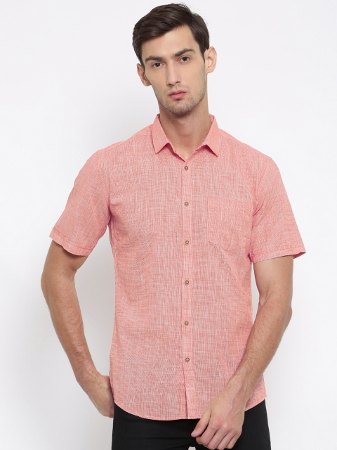 

British Club Men Red Slim Fit Self Design Casual Shirt
