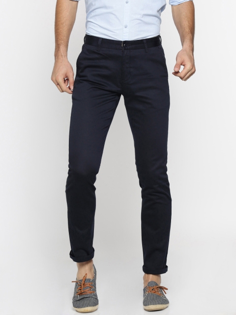 

British Club Men Navy Blue Slim Fit Solid Chinos