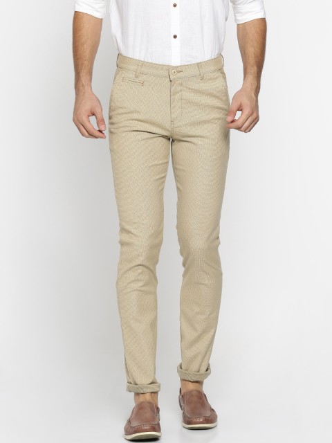 

British Club Men Khaki & Grey Slim Fit Self Design Chinos