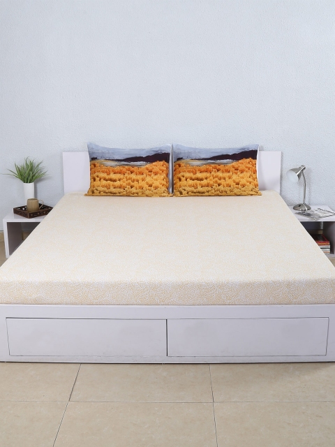 

House This Yellow Cotton 210 TC Fine Double Queen Bedsheet with 2 Pillow Covers