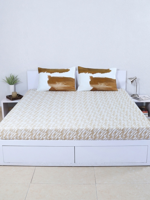 

House This Beige Cotton 210 TC Double Bedsheet with 2 Pillow Covers