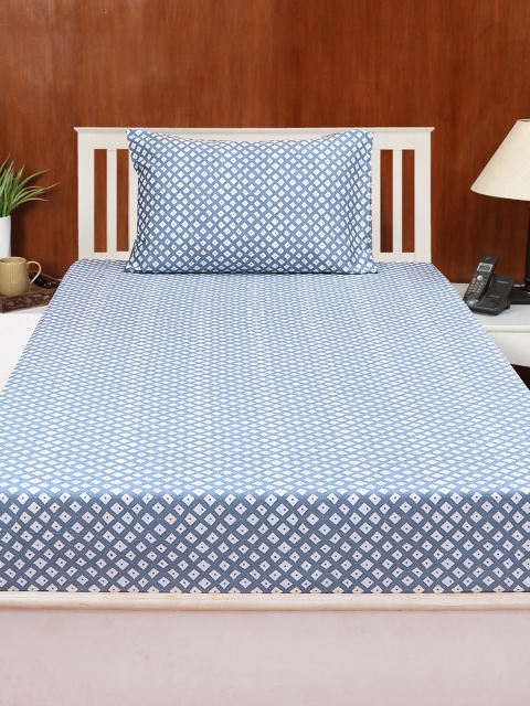

House This Blue 210 TC Cotton Single Bedsheet with 1 Pillow Cover