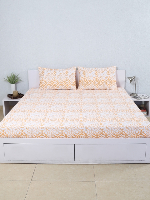 

House This Orange Cotton 210 TC Printed Double Bedsheet with 2 Pillow Covers
