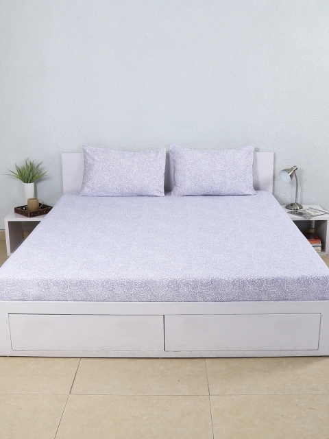 

House This Purple Printed 210 TC Fine Cotton Double Queen Bedsheet with 2 Pillow Covers