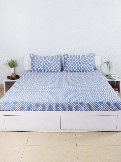 

House This Blue 210 TC Cotton Double Bedsheet with 2 Pillow Covers