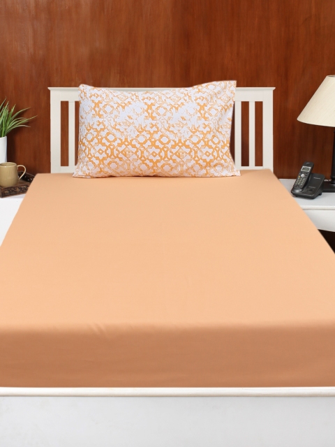 

House This Orange Cotton 210 TC Fine Single Bedsheet with 1 Pillow Cover