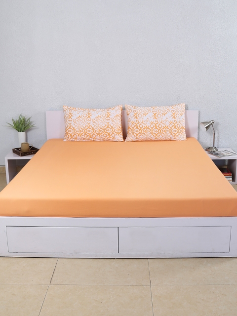 

House This Orange Cotton 210 TC Fine Double Bedsheet with 2 Pillow Covers