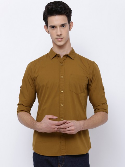 

HIGHLANDER Men Mustard Yellow Slim Fit Solid Casual Shirt
