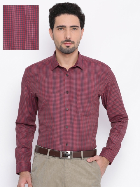

Independence Men Magenta & Black Slim Fit Checked Formal Shirt