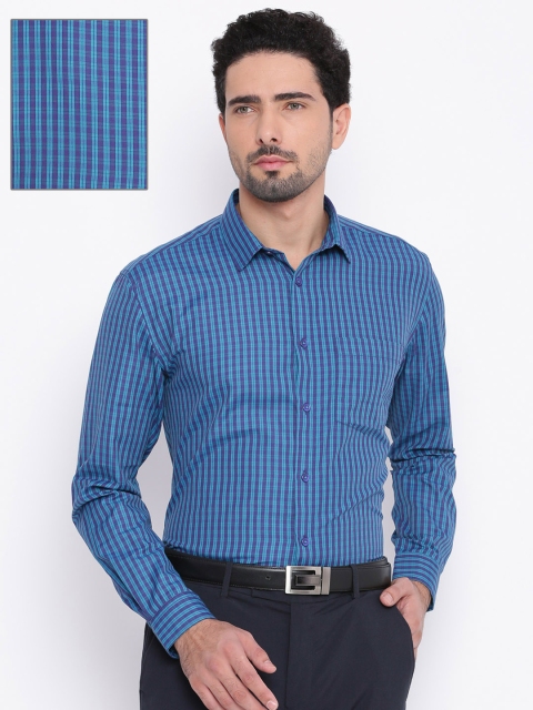 

Independence Men Blue & Green Slim Fit Checked Formal Shirt