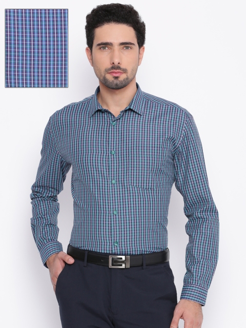 

Independence Men Blue & Green Slim Fit Checked Formal Shirt