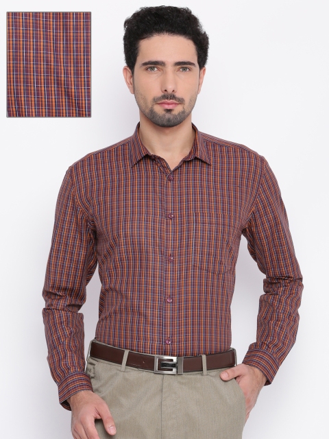 

Independence Men Burgundy & Mustard Yellow Slim Fit Checked Formal Shirt