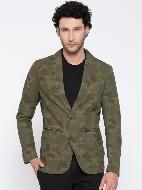 

Jack & Jones Men Olive Green Printed Single-Breasted Casual Blazer