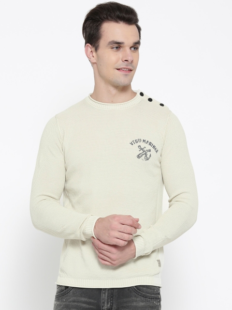 

Jack & Jones Men Cream-Coloured Solid Sweater