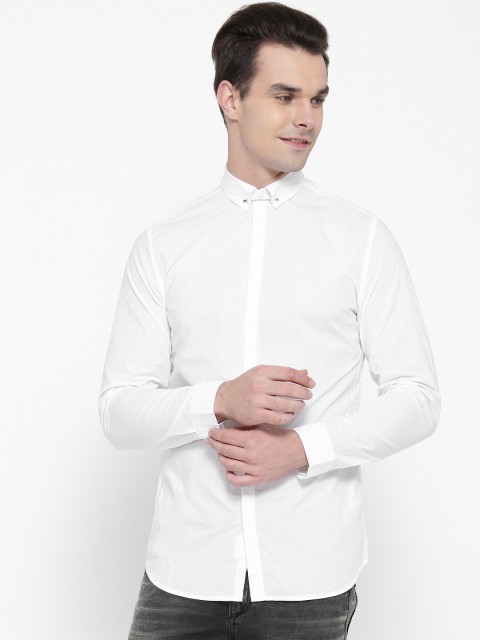 

Jack & Jones Men White Slim Fit Solid Casual Shirt