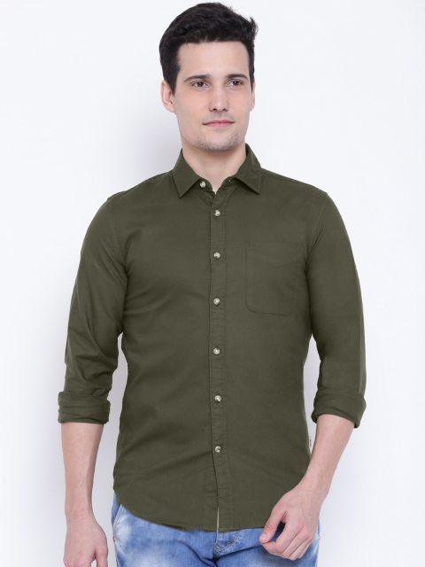 

Jack & Jones Men Olive Green Slim Fit Solid Casual Shirt