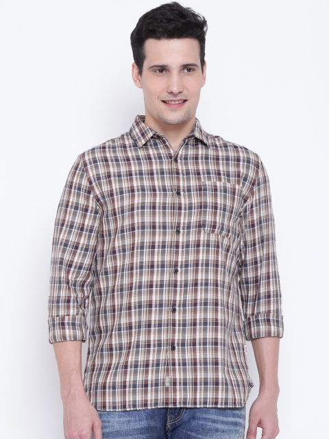 

Jack & Jones Men Brown & Beige Regular Fit Checked Casual Shirt