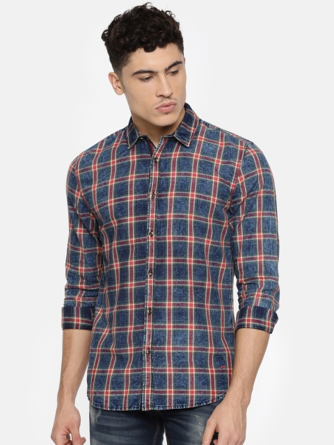 

Jack & Jones Men Blue & Red Slim Fit Checked Casual Shirt