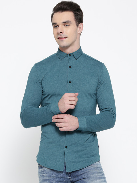 

Jack & Jones Men Teal Blue Solid Casual Shirt