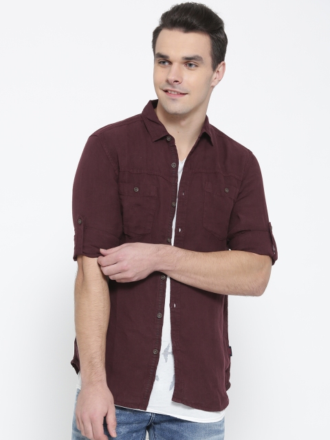

Jack & Jones Men Burgundy Slim Fit Linen Solid Casual Shirt