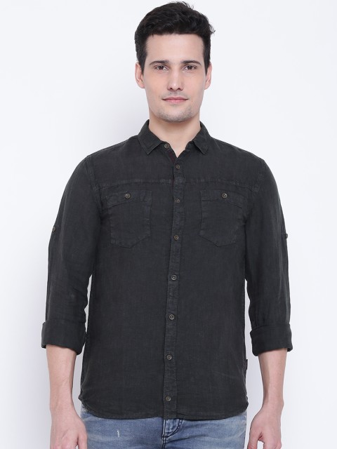 

Jack & Jones Men Black Linen Regular Fit Solid Casual Shirt