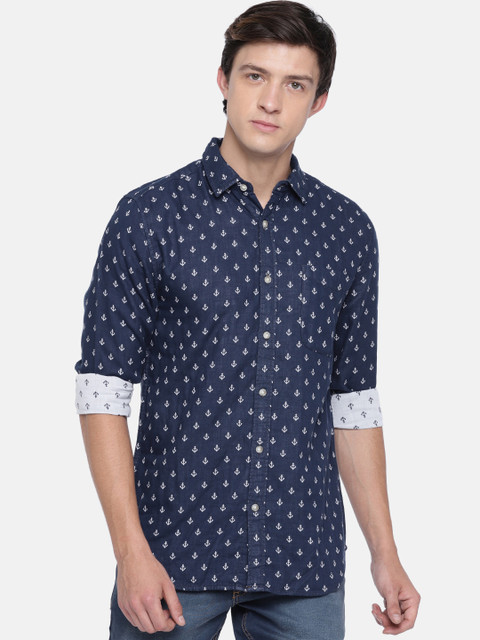 

Jack & Jones Men Navy Blue & White Slim Fit Printed Casual Shirt