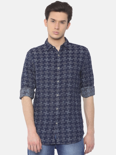 

Jack & Jones Men Navy Slim Fit Self-Design Casual Shirt, Navy blue