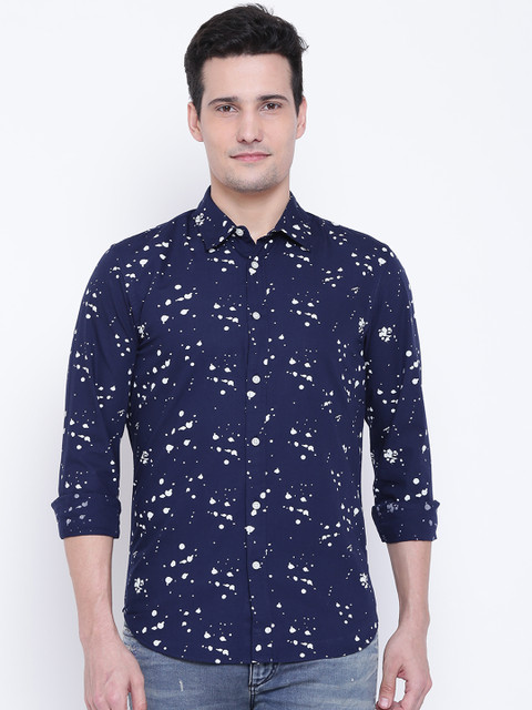 

Jack & Jones Men Navy Blue & Off-White Slim Fit Printed Casual Shirt