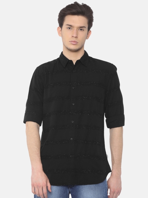 

Jack & Jones Men Black Slim Fit Striped Casual Shirt