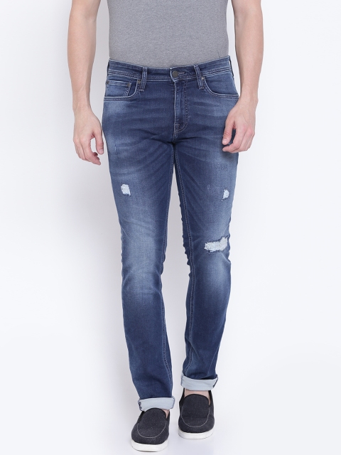 

Jack & Jones Men Blue Ben Skinny Fit Mid-Rise Low Distress Stretchable Jeans