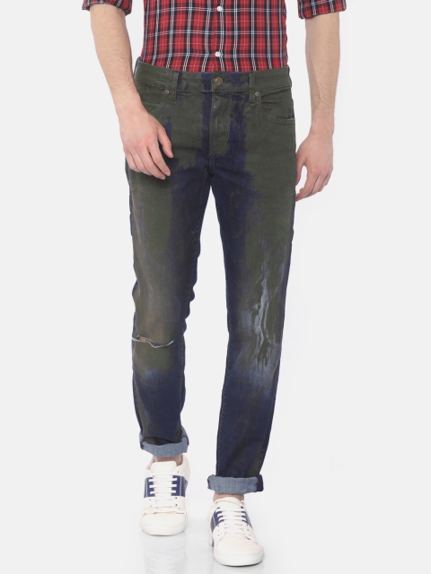 

Jack & Jones Men Blue & Brown Tim Slim Fit Mid-Rise Slash Knee Jeans