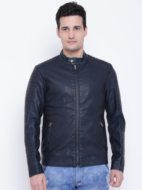 

Jack & Jones Men Navy Blue Solid Biker Jacket