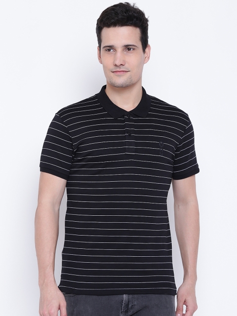 

Jack & Jones Men Black & White Striped Polo Collar T-shirt