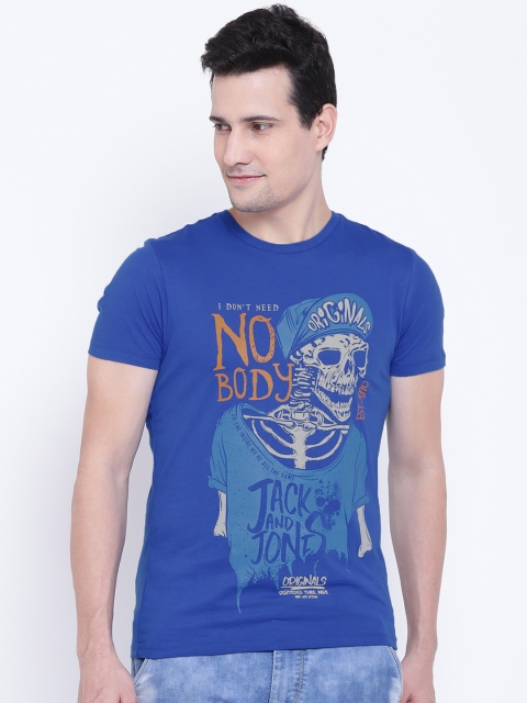 

Jack & Jones Men Blue Printed Round Neck T-shirt