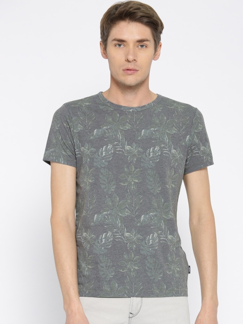 

Jack & Jones Men Grey Melange Printed Round Neck T-shirt